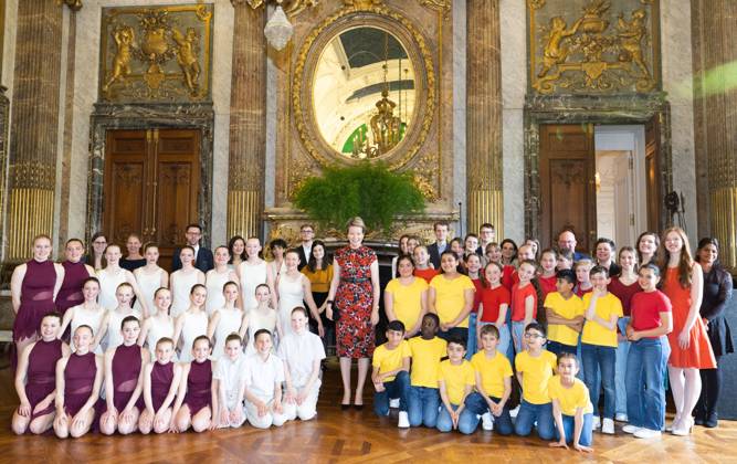 Queen Mathilde of Belgium poses for the photographer during the presentation of the Queen Mathilde Prize ISEE IDEA IDO of the Queen Mathilde Fund, at the Royal Palace in Brussels, Wednesday 26 April 2023. The Queen Mathilde Fund annually supports dozens of initiatives in Belgium that empower socially vulnerable children and young people. The project call I SEE, IDEA, I DO specifically provides support and professional guidance to young people who are looking for solutions to local challenges and thus aims to encourage young people s entrepreneurship. Just before the award ceremony, the Queen had a meeting with the youth jury, which again selected the laureate of the Queen Mathilde Prize from various projects this year.  BENOITxDOPPAGNE 66108626