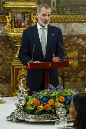 Spain s King Felipe VI delivers a speech during a lunch in honor to Brazilian President Luiz Inacio Lula da Silva (unseen) held in the framework of the Brazilian President s official visit in the country at Royal Palace in Madrid, Spain, 26 April 2023. Brazilian President Luiz Inacio Lula da Silva visits Spain !ACHTUNG: NUR REDAKTIONELLE NUTZUNG! Copyright: xChemaxMoyax GRAF6446 20230426-6bb6e204e71ab5621e01b45354d63884c9540275