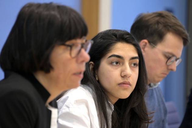 Doris Liebscher, Sultana Sediqi und Robert Kusche bei der Bundespressekonferenz zur Jahresstatistik 2022 zu rechter und rassistischer Gewalt sowie zu der aktuellen Welle rassistischer Mobilisierungen in Ostdeutschland im Haus der Bundespressekonferenz. Berlin, 09.052023