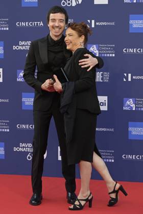 May 10, 2023, Rome, Italy: Diodato (L) and Dora (R) attend the red carpet of Premi Davide di Donatello 2023 at CinecittÃ Lumina Studios. Rome Italy - ZUMAs197 20230510_zaa_s197_293 Copyright: xMarioxCartellix