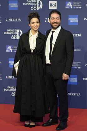 May 10, 2023, Rome, Italy: Giulia Steigerwalt (L) and Matteo Rovere (R) attend the red carpet of Premi Davide di Donatello 2023 at CinecittÃ Lumina Studios. Rome Italy - ZUMAs197 20230510_zaa_s197_290 Copyright: xMarioxCartellix