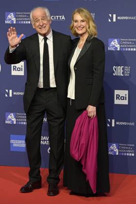 May 10, 2023, Rome, Italy: Tony Servillo (L) and Manuela Lamanna (R) attend the red carpet of Premi Davide di Donatello 2023 at CinecittÃ Lumina Studios. Rome Italy - ZUMAs197 20230510_zaa_s197_297 Copyright: xMarioxCartellix