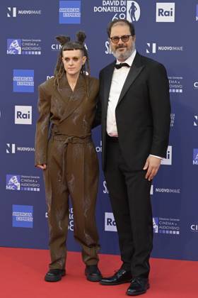 May 10, 2023, Rome, Italy: Valentina Bertani (L) and Andrea Romeo (R) attend the red carpet of Premi Davide di Donatello 2023 at CinecittÃ Lumina Studios. Rome Italy - ZUMAs197 20230510_zaa_s197_334 Copyright: xMarioxCartellix