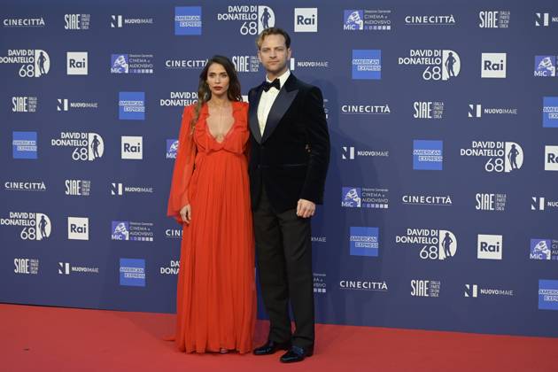 May 10, 2023, Rome, Italy: Irene Forti (L) and Alessandro Borghi (R) attend the red carpet of Premi Davide di Donatello 2023 at CinecittÃ Lumina Studios. Rome Italy - ZUMAs197 20230510_zaa_s197_343 Copyright: xMarioxCartellix