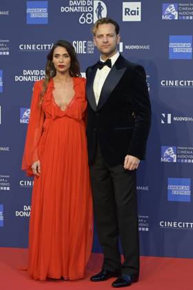 May 10, 2023, Rome, Italy: Irene Forti (L) and Alessandro Borghi (R) attend the red carpet of Premi Davide di Donatello 2023 at CinecittÃ Lumina Studios. Rome Italy - ZUMAs197 20230510_zaa_s197_361 Copyright: xMarioxCartellix