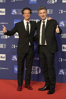 May 10, 2023, Rome, Italy: Salvo Ficarra (L) and Valentino Picone (R) attend the red carpet of Premi Davide di Donatello 2023 at CinecittÃ Lumina Studios. Rome Italy - ZUMAs197 20230510_zaa_s197_429 Copyright: xMarioxCartellix