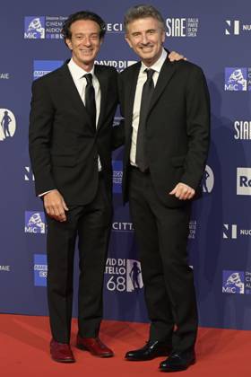 May 10, 2023, Rome, Italy: Salvo Ficarra (L) and Valentino Picone (R) attend the red carpet of Premi Davide di Donatello 2023 at CinecittÃ Lumina Studios. Rome Italy - ZUMAs197 20230510_zaa_s197_424 Copyright: xMarioxCartellix