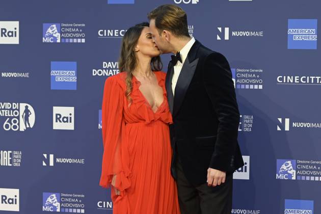 May 10, 2023, Rome, Italy: Irene Forti (L) and Alessandro Borghi (R) attend the red carpet of Premi Davide di Donatello 2023 at CinecittÃ Lumina Studios. Rome Italy - ZUMAs197 20230510_zaa_s197_432 Copyright: xMarioxCartellix
