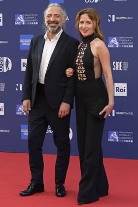 May 10, 2023, Rome, Italy: Stefano Bollani (L) and Valentina Cenni (R) attend the red carpet of Premi Davide di Donatello 2023 at CinecittÃ Lumina Studios. Rome Italy - ZUMAs197 20230510_zaa_s197_434 Copyright: xMarioxCartellix