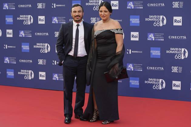 May 10, 2023, Rome, Italy: Francesco Di leva (L) and Carmela Di Leva (R) attend the red carpet of Premi Davide di Donatello 2023 at CinecittÃ Lumina Studios. Rome Italy - ZUMAs197 20230510_zaa_s197_442 Copyright: xMarioxCartellix