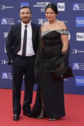 May 10, 2023, Rome, Italy: Francesco Di leva (L) and Carmela Di Leva (R) attend the red carpet of Premi Davide di Donatello 2023 at CinecittÃ Lumina Studios. Rome Italy - ZUMAs197 20230510_zaa_s197_477 Copyright: xMarioxCartellix
