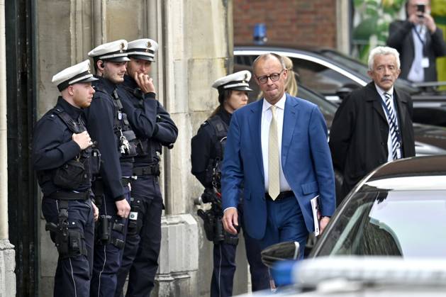 Friedrich Merz bei der Verleihung des Karlspreises 2023 an Wolodymyr Selenskyj und das ukrainische Volk im Aachener Rathaus. Aachen, 14.05.2023