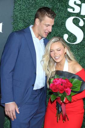 NEW YORK, NY- MAY 18: Rob Gronkowski and Camille Kostek at the 2023 Sports Illustrated Swimsuit Issue release party at Hard Rock Hotel New York on May 18, 2023 in New York City. Copyright: xRWx
