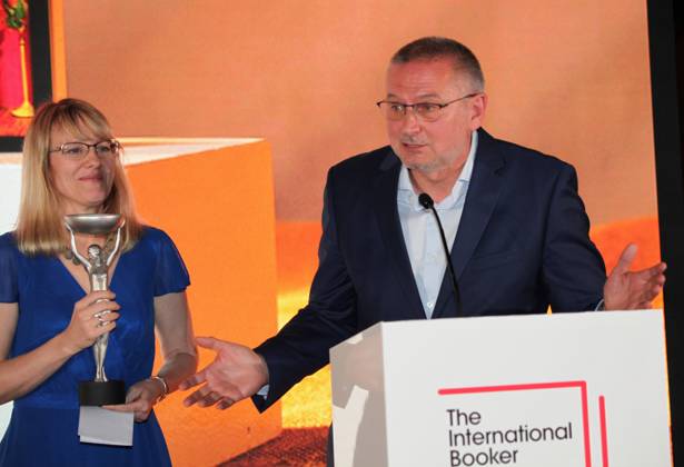 International Booker Prize 2023 London, UK. Bulgarian born writer Georgi Gospodinov wins the International Booker Prize 2023 for his book Time Shelter. He is seen here with Angela Rodel who translated the work into English. Sky Garden. 23rd May 2023. LMK11-SLIVE240523-001 