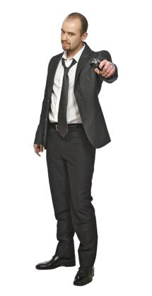 portrait of young businessman standing with pistol isolated on white Copyright: xgualtieroxboffix xDesignxPicsx , 31470889 Copyright: gualtieroxboffix xDesignxPics 31470889 !ACHTUNG AUFNAHMEDATUM GESCHÄTZT! RECORD DATE NOT STATED