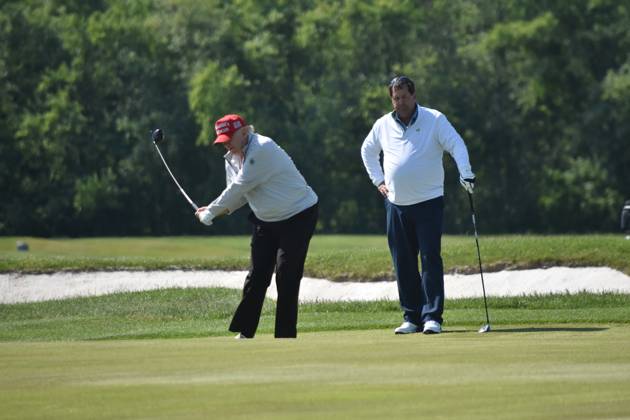May 25, 2023, Sterling, Virginia, United States: Former President of the United States Donald J. Trump swings during the Pro-Am round of LIV Golf. Former President of the United States Donald J. Trump played golf in the LIV Golf Washington DC Pro-Am Round at Trump National Golf Club Washington DC in Sterling, Virginia, United States on May 25, 2023. Sterling United States - ZUMAs197 20230525_zaa_s197_100 Copyright: xKylexMazzax