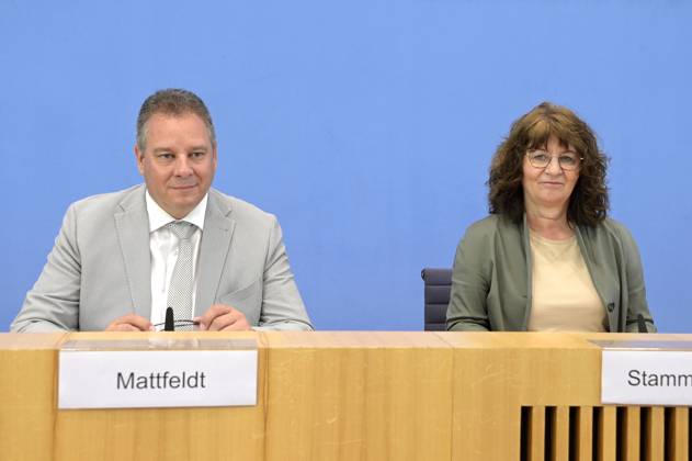Andreas Mattfeldt und Martina Stamm-Fibich bei der Bundespressekonferenz zum Jahresbericht 2022 des Petitionsausschusses im Haus der Bundespressekonferenz. Berlin, 21.06.2023
