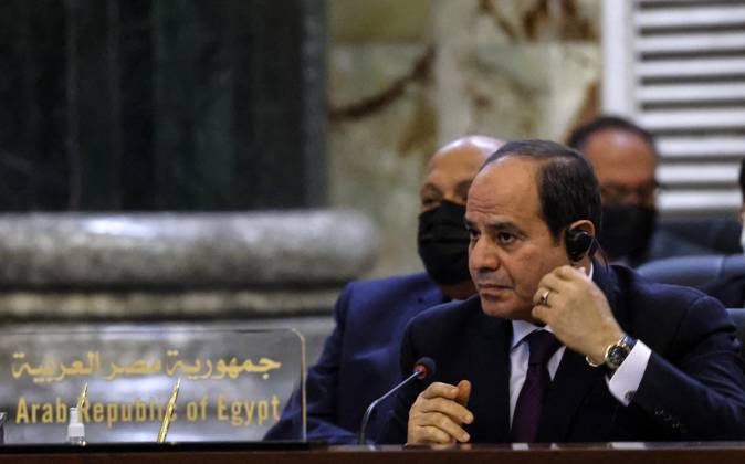 French President Emmanuel Macron in Baghdad - Iraq Egyptian President Abdel Fattah al-Sisi listens during the Baghdad conference in the Iraqi capital on August 28, 2021. (Photo by Ludovic MARIN POOL ABACAPRESS.COM Baghdad Iraq Copyright: xMarinxLudovic Pool ABACAx 778120_037 MarinxLudovic Pool ABACAx 778120_037