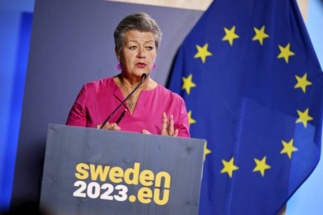 EU Commisione rfor Home Affairs Ylva Johansson participates in a pressconference in Stockholm, Sweden on Wednesday, June 21, 2023 A meeting was held with the aim o fstrengthening the relationship and cooperation between the EU and the US on issues of common interest relating to Justice and Home Affairs, and to identify priorities for politi Copyright: xPontusxLundahl TTx SWEDEN PRESSCONFERENCE EU-USA MINISTERIAL MEETING TTNEWS021243
