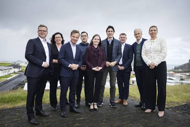 News Themen der Woche KW26 Bilder des Jahres 2023, News 06 Juni News Bilder des Tages Prime Minister Petteri Orpo (L) of Finland, Premier of Aland Veronica Thornroos, Prime Minister Ulf Kristersson of Sweden, Prime Minister Mute Bourup Egede of Greenland, Prime Minister Katrin Jakobsdottir of Iceland, Prime Minister Justin Trudeau, Faroese Prime Minister Aksel V Johannesen, Prime Minister Jonas Gahr Stoere of Norway and Prime Minister Mette Frederiksen (R) of Denmark pose while attending the annual summer meeting of the Nordic Prime Ministers in Vestmannaeyjar, Iceland, on June 26, 2023. Vestmannaeyjar, Westman Islands Iceland Copyright: xRonixRekomaax LKFTVX20230626130551HPHB