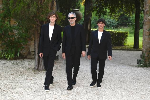 Beppe Fiorello, Samuele Segreto und Samuele Pizzurro bei der 63. Verleihung der Globi d oro 2023 in der Villa Massimo . Rom, 05.07.2023