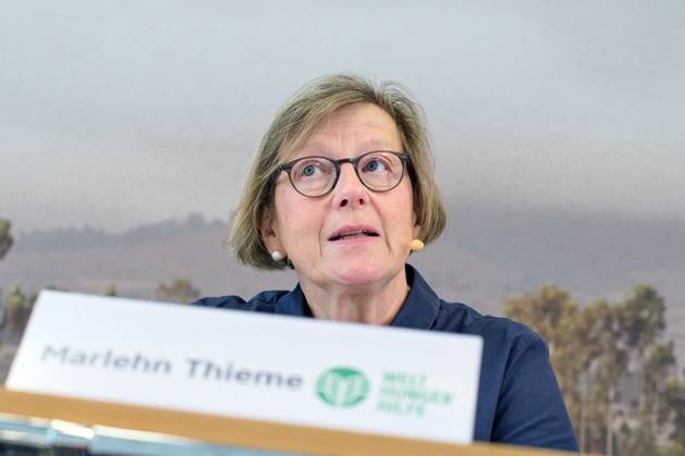 Die Welthungerhilfe stellt am 13.07.2023 in Berlin ihren Jahresbericht 2022 vor. Die durch den Krieg in der Ukraine gestiegenen Lebensmittelpreise fuehrten zu mehr Hunger in der Welt. Viele Menschen koennten sich Grundnahrungsmittel nicht mehr leisten, warnt die Welthungerhilfe. Im Bild: Marlehn Thieme, Praesidentin Welthungerhilfe. (Siehe epd-Meldung vom 13.07.2023) EDITORIAL USE ONLY