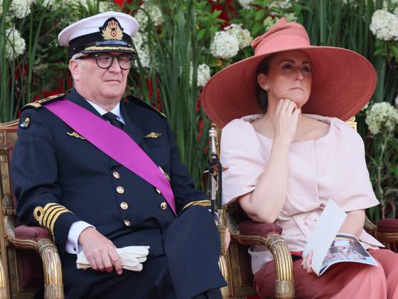 Prince Laurent and Princess Claire of Belgium pictured at the military and civilian parade on the Belgian National Day, in Brussels, Friday 21 July 2023. This parade pays tribute to our country s security and emergency services, such as the army, police, fire brigade or civil protection. In addition, King Philip s ten-year reign will also be celebrated.  BENOITxDOPPAGNE 70898904