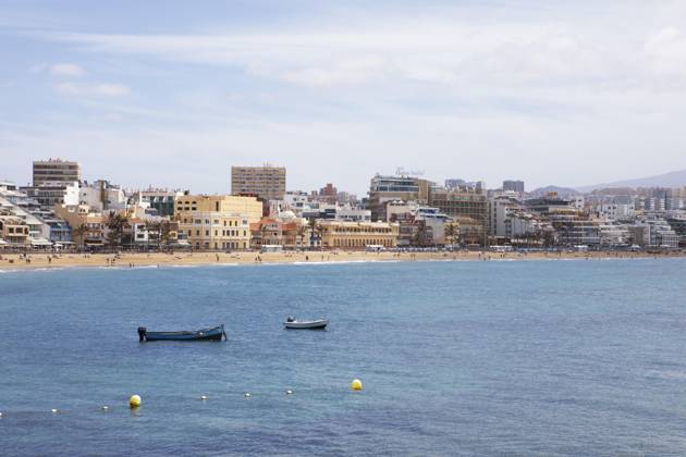Strand Playa de las Canteras, Las Palmas, Provinz Las Palmas, Gran Canaria, Kanarische Inseln, Spanien, Boote, Bojen, Meer, Europa Copyright: imageBROKER/MartinaxKatz ibxcxb09426854