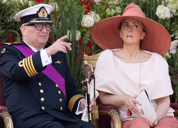 Prince Laurent and Princess Claire of Belgium pictured at the military and civilian parade on the Belgian National Day, in Brussels, Friday 21 July 2023. This parade pays tribute to our country s security and emergency services, such as the army, police, fire brigade or civil protection. In addition, King Philip s ten-year reign will also be celebrated. BENOITxDOPPAGNE 70908464