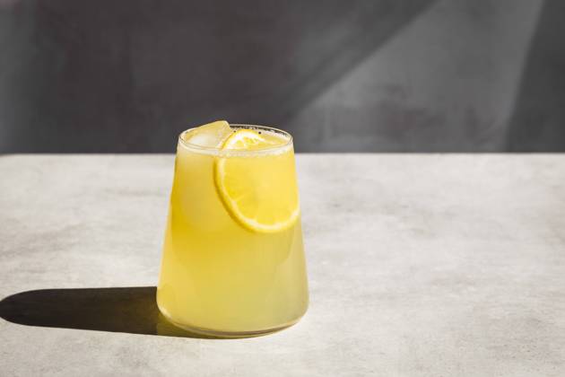 Homemade lemonade with ice and lemon slices in a glass. Homemade lemonade with ice and lemon slices in a glass. Copyright: xJoxBryantx JBR270423-10