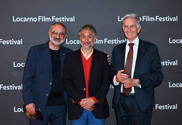 Locarno, Swiss Harmony Korine Leopard of Honor Locarno Film Festival Locarno,Swiss Locarno Film Festival 2023 Harmony Korine Pardo d Onore award red carpet photocall In the photo:Harmony Korine director,Giona A. Nazzaro Artistic director Locarno Film Festival,Marco Solari president Locarno Film Festival, Locarno Swiss -  Copyright: xIPA ABACAx BRIPA20230811_127 IPA ABACAx BRIPA20230811_127