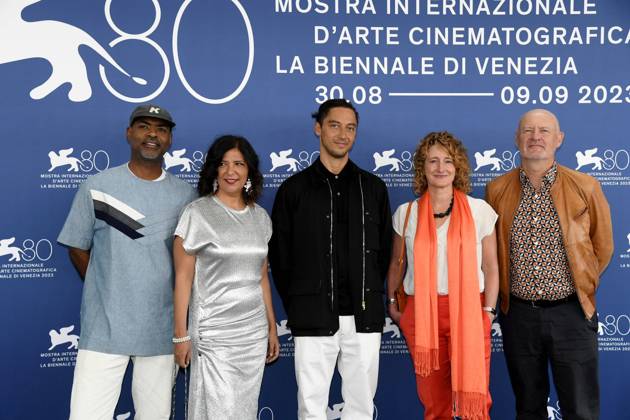 80th Venice Film Festival 2023, Photocall Jury Orizzonti. Pictured: Jonas Carpignano President, Kaouther Ben Hania, Kahlil Joseph, Jean-Paul SalomÃ , Tricia Tuttle  Copyright: xAlbertoxTerenghix xipa-agency.nex xPoolxPhotoxEventsx02x IPA_IPA39944266