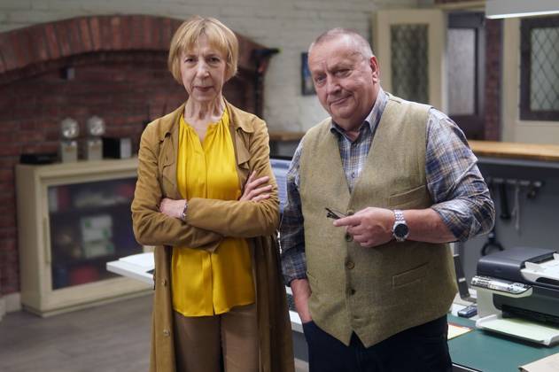 Katharina Blaschke und Udo Kroschwald beim Fototermin am Set der ZDF Krimiserie SOKO Wismar im Studio Adlershof. Berlin, 04.09.2023