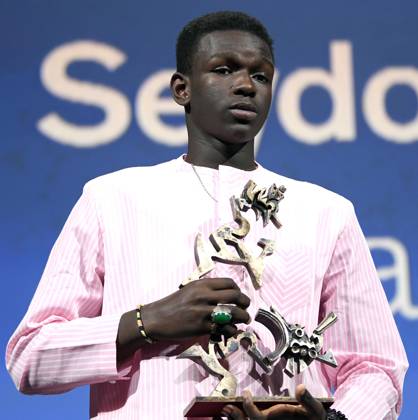 September 9, 2023, VENICE: Senegalese actor Seydou Sarr holds the Marcello Mastroianni Award for Best New Young Actor for his performance in the movie Io Capitano (Me Captain) during the closing ceremony of the 80th annual Venice International Film Festival, in Venice, Italy, 09 September 2023. The 80th edition of the Venice Film Festival runs from 30 August to 09 September 2023. ANSA CLAUDIO ONORATI. VENICE  - ZUMAa110 20230909_zaf_a110_102 Copyright: xClaudioxOnoratix