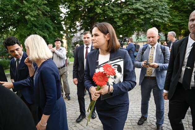 STOCKOHLM 20230911 Belarusian opposition leader and former presidential candidate Svetlana Tikhanovskaya before receiving the Anna Lindh Award at a memorial ceremony in Katarina Church 20 years after Anna Lindhs passing Stockholm Sweden x10080x  Copyright: xFredrikxSandberg TTx ANNA LIND-PRISET 2023 TTABB0000000000212961