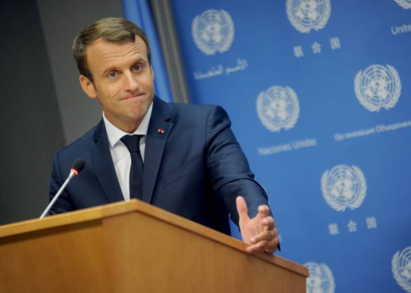 French President Emmanuel Macron speaking at the United Nations in New York French President Emmanuel Macron speaking at the United Nations in New York, Credit:Dennis Van Tine Avalon Copyright: xDennisxVanxTinex xAvalonx 0509335921