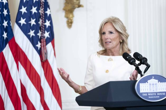 First Lady Jill Biden speaks during an event to celebrate the 2023 Praemium Imperiale Laureates in the East Room of the White House in Washington, DC on Tuesday, September 12, 2023. The Praemium Imperiale is a global arts prize awarded annually by the Japan Art Association for lifetime achievement in arts.  WAP20230912352 BONNIExCASH