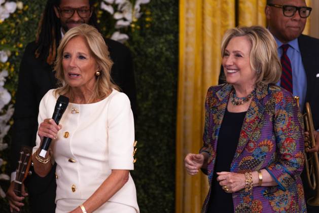 US First Lady Jill Biden and Former Secretary of State Hillary Clinton give remarks in the East Room of the White House in the conclusion of the 2023 Praemium Imperiale Laureate ceremony in Washington, DC on Tuesday, September 12, 2023. The Praemium Imperiale is a global arts prize awarded annually by the Japan Art Association for lifetime achievement in the arts. Copyright: xCNPx xMediaPunchx
