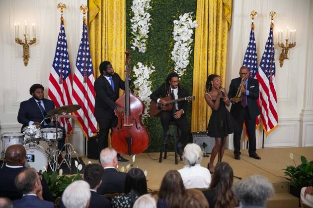 Members of the Harlem School of the Arts, along with Wynton Marsalis preform in the East Room of the White House during the 2023 Praemium Imperiale Laureate ceremony in Washington, DC on Tuesday, September 12, 2023. The Praemium Imperiale is a global arts prize awarded annually by the Japan Art Association for lifetime achievement in the arts. Copyright: xCNPx xMediaPunchx
