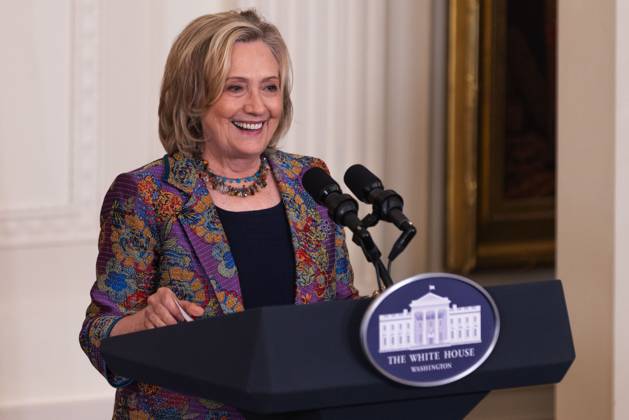 Former US Secretary of State Hillary Clinton gives remarks in the East Room of the White House during the 2023 Praemium Imperiale Laureate ceremony in Washington, DC on Tuesday, September 12, 2023. The Praemium Imperiale is a global arts prize awarded annually by the Japan Art Association for lifetime achievement in the arts. Copyright: xCNPx xMediaPunchx