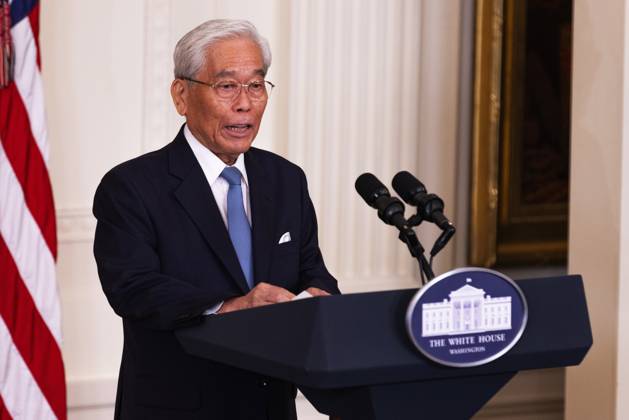 Hisashi Hieda, Chairman of the Japan Art Association gives remarks in the East Room of the White House during the 2023 Praemium Imperiale Laureate ceremony in Washington, DC on Tuesday, September 12, 2023. The Praemium Imperiale is a global arts prize awarded annually by the Japan Art Association for lifetime achievement in the arts. Copyright: xCNPx xMediaPunchx