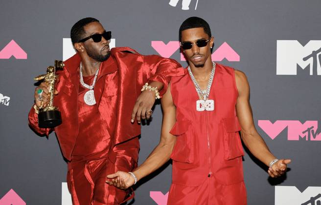 Sean P. Diddy Combs and his son King Combs arrive in the press room at the 2023 MTV Video Music Awards VMA s at the Prudential Center in Newark, NJ on Tuesday, September 12, 2023.  NYP20230912295 JASONxSZENES