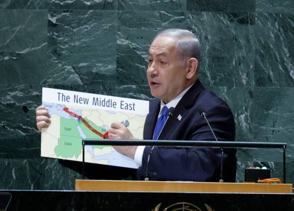 Bilder des Jahres 2023, News 09 September News Themen der Woche KW38 News Bilder des Tages New York, UNO Generalversammlung - Benjamin Netanjahu Rede Prime Minister of Israel Benjamin Netanyahu speaks at the UN General Assembly 78th session General Debate in UN General Assembly Hall at the United Nations Headquarters on Friday, September 22, 2023 in New York City.  NYP20230922101 JOHNxANGELILLO