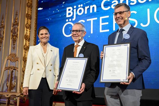 STOCKHOLM, SWEDEN 20230926 Crown Princess Victoria presents an award when the BjoÌˆrn Carlson Baltic Fellows Foundation organizes a seminar for a healthier sea in connection with the award ceremony for the BjoÌˆrn Carlson Baltic Sea Prize The award winners are Daniel Conley and Jacob Carstensen STOCKHOLM SWEDEN x10070x  Copyright: xJessicaxGow TTx FRISKARE HAV CWWfMUERKzc