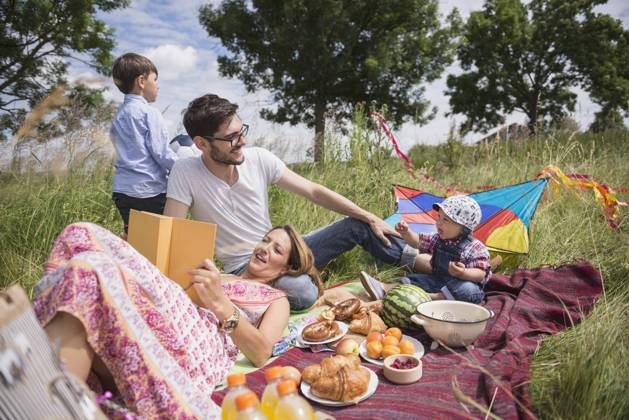 Family enjoying picnic in the countryside, Bavaria, Germany Germany CR_EDDR160709-01940-01 ,model released, Symbolfoto