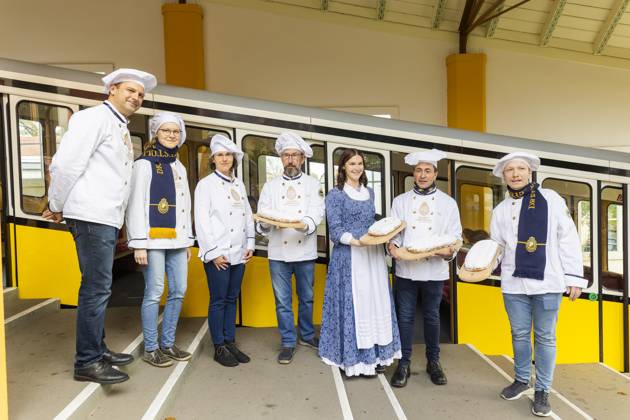 Stollenprüfer vergeben Qualitätssiegel für Dresdner Christstollen Rund 100 Bäckereien und Konditoreien aus Dresden und Umgebung müssen sich alljährlich der Stollenprüfung unterziehen. Wer den echten Dresdner Christstollen verkaufen möchte, hat laut Satzung des Schutzverbandes Dresdner Stollen e. V. hohe Qualitätsanforderungen zu erfüllen erst dann erhält das feine Gebäck sein Qualitätszeichen, das goldene Siegel. Die Prpfung wurde 2023 in der Bergstation der Dresdner Standseilbahn durchgeführt. Dresden Sachsen GERMANY