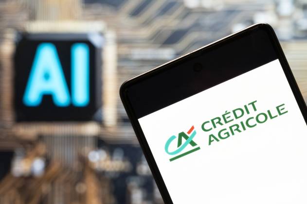 Logos displayed on smartphones in China - 03 Nov 2023 In this photo illustration, the French worlds largest cooperative financial institution Credit Agricole logo seen displayed on a smartphone with an Artificial intelligence (AI) chip and symbol in the background. China Copyright: xBudrulxChukrutx xSOPAxImagesx BC_2023StudioAI_4858