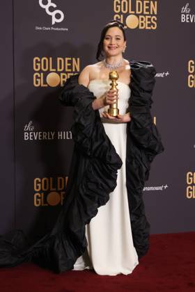 January 7, 2024, Beverly Hills, CA, USA: Lily Gladstone, winner of the Best Performance by a Female Actor in a Motion Picture Ã¢â‚¬ Drama award for Killers of the Flower Moon, poses in the press room during the 81st Annual Golden Globe Awards at The Beverly Hilton on January 07, 2024 in Beverly Hills, California. Beverly Hills USA - ZUMAs181 20240107_zea_s181_392 Copyright: xCraSHx