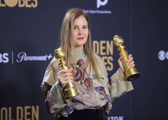 January 7, 2024, Beverly Hills, California, USA: Justine Triet in the press room of the 81st Annual Golden Globe Awards on Sunday January 7, 2024 at The Beverly Hilton Hotel in Beverly Hills, California. ARIANA RUIZ PI Beverly Hills USA - ZUMAp124 20240107_zaa_p124_150 Copyright: xArianaxRuizx