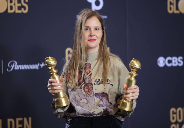 January 7, 2024, Beverly Hills, California, USA: Justine Triet in the press room of the 81st Annual Golden Globe Awards on Sunday January 7, 2024 at The Beverly Hilton Hotel in Beverly Hills, California. ARIANA RUIZ PI Beverly Hills USA - ZUMAp124 20240107_zaa_p124_151 Copyright: xArianaxRuizx